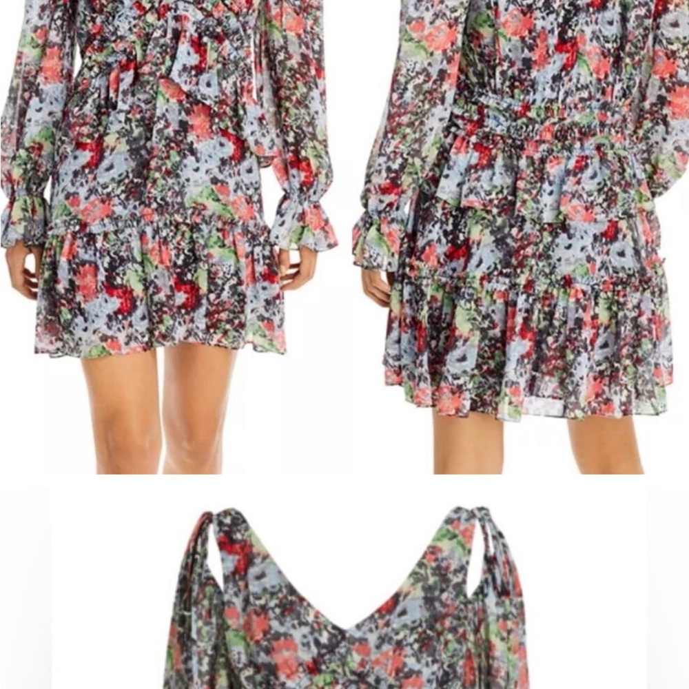 Cinq à Sept Red and Green Ruffled Tiered Mini Dress